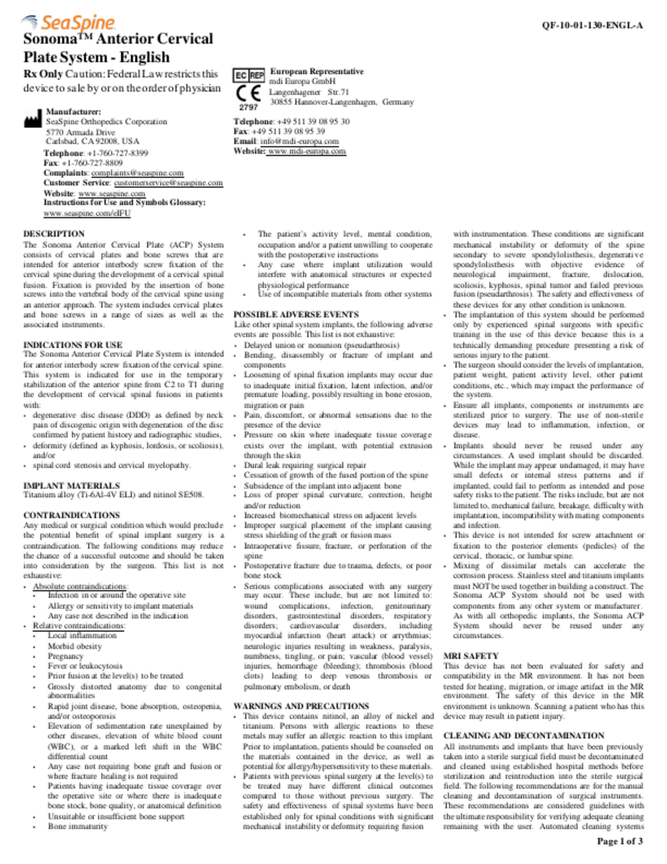 Sonoma Anterior Cervical Plate System Instructions Pdf Download